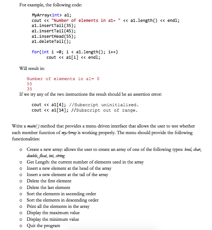 Solved Implement a generic (template) class called MArray. A | Chegg.com