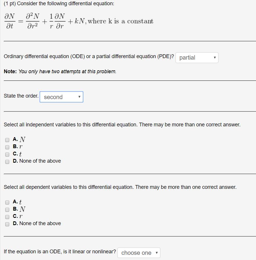 Solved (1 pt) Consider the following differential equation | Chegg.com
