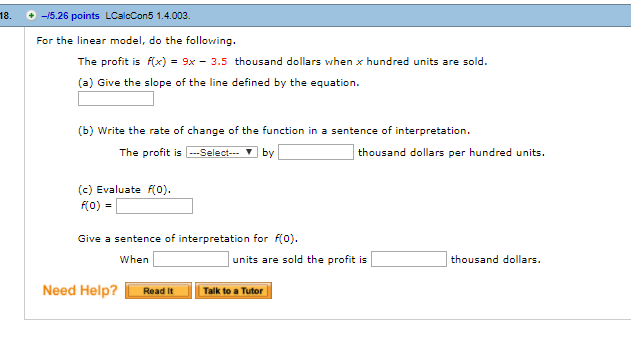 Solved 18 5 26 Points LCalcCon5 1 4 003 For The Linear Chegg