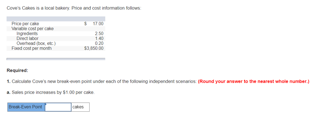 Solved Cove’s Cakes is a local bakery. Price and cost | Chegg.com