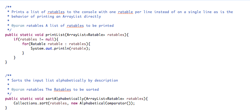 Solved * Prints a list of ratables to the console with one | Chegg.com