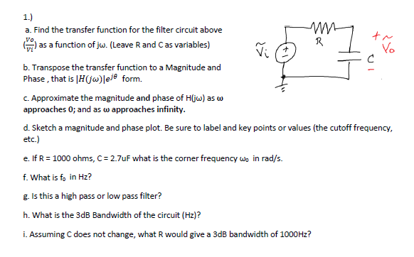 Solved Find the transfer function for the filter circuit | Chegg.com