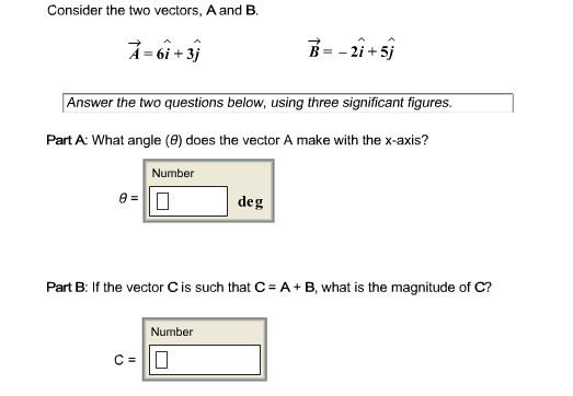 Solved Consider the two vectors, A and B. A = 6i + 3j B = | Chegg.com
