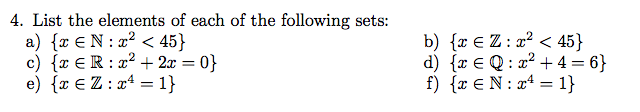 Solved 4. List the elements of each of the following sets: | Chegg.com