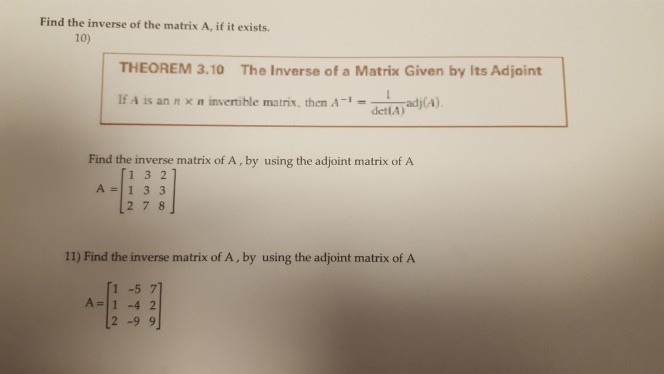 Solved Find The Inverse Of The Matrix A If It Exists 10