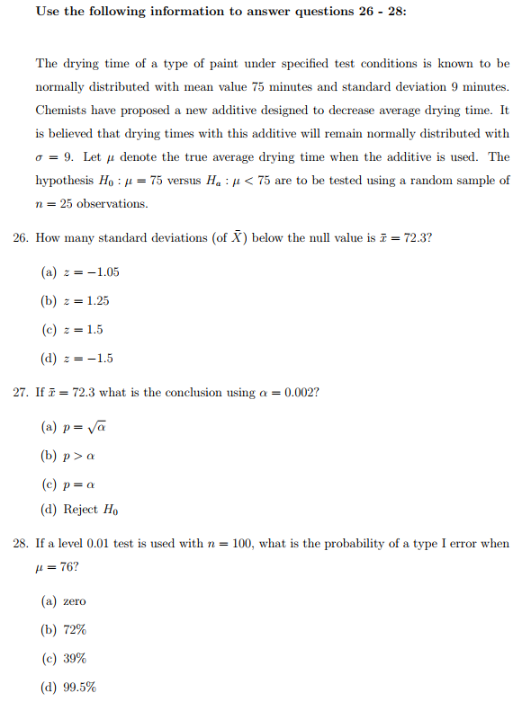 Solved Use the following information to answer questions 26 | Chegg.com