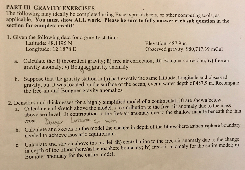 Gravity Exercise Problem Solved PART III GRAVITY EXERCISES The following may ideally | Chegg.com