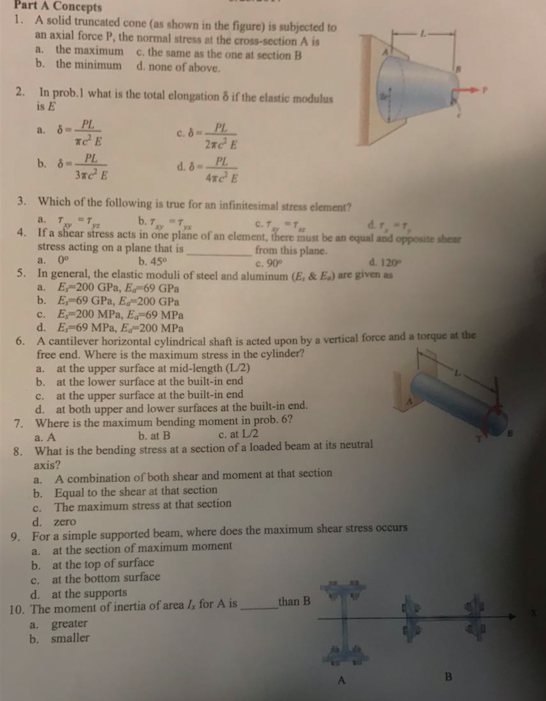 Solved Part A Concepts A solid truncated cone (as shown in | Chegg.com
