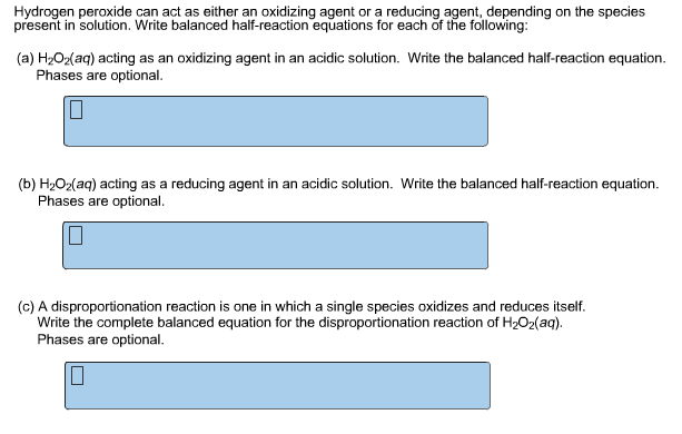 Solved Hydrogen peroxide can act as either an oxidizing | Chegg.com