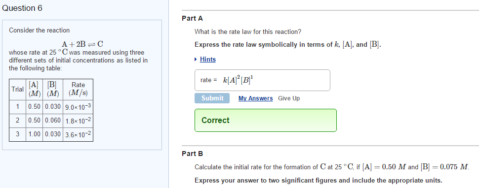Solved Consider the reaction A + 2B C whose rate at 25 | Chegg.com