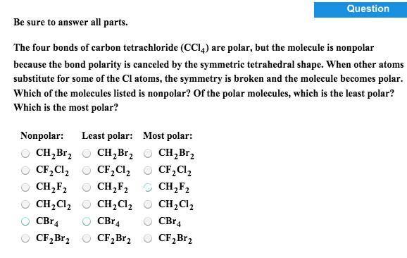 Solved The four bonds of carbon tetrachloride (CCl_4) are | Chegg.com