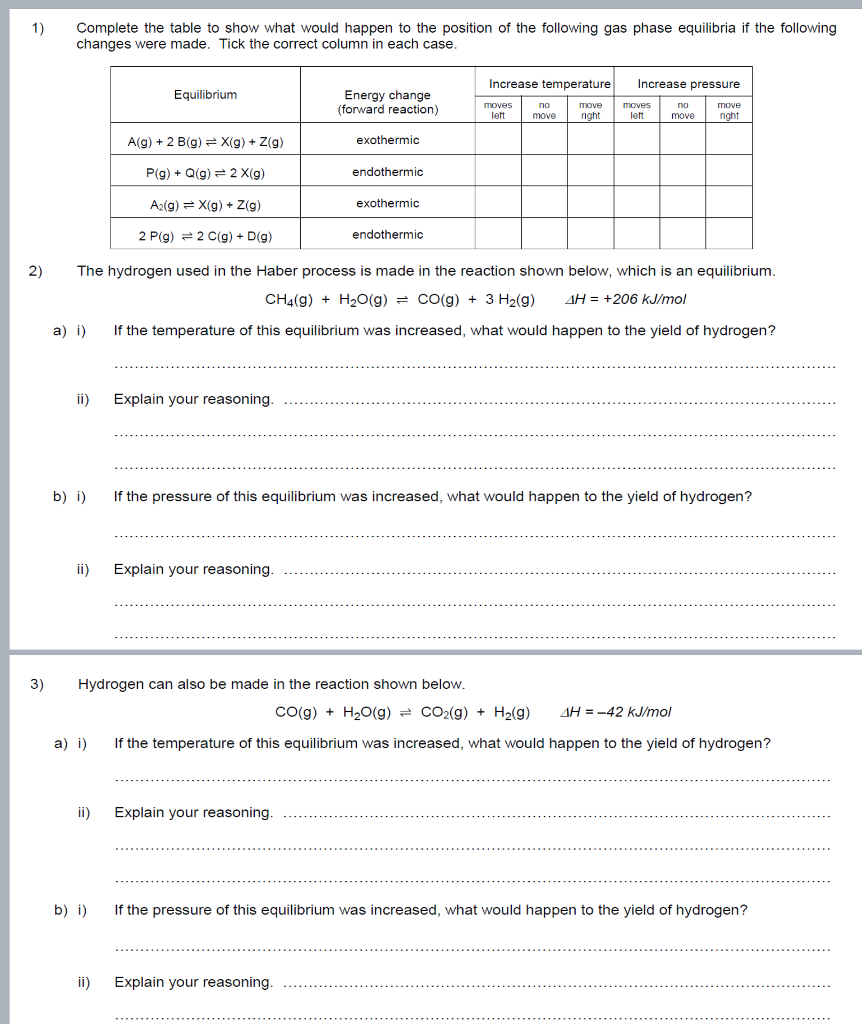 Solved 1) Complete the table to show what would happen to | Chegg.com