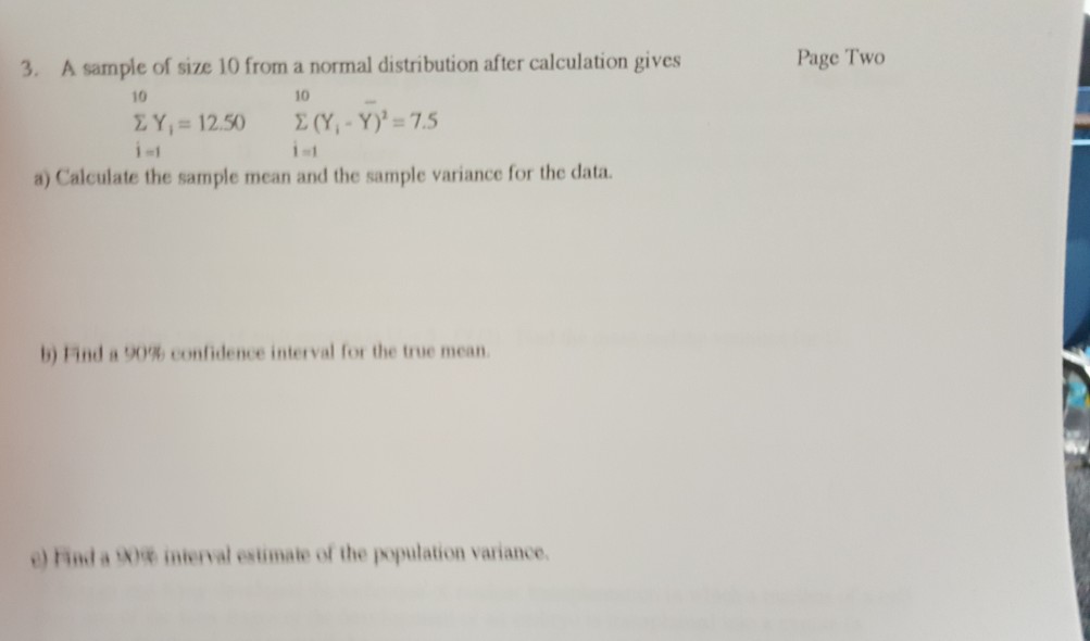 Solved a sample of size 10 from a normal distribution after chegg