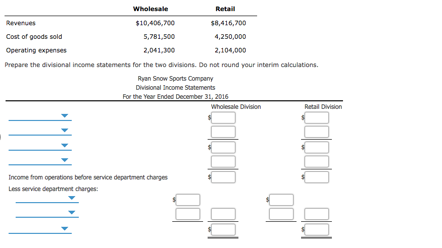 Divisional Income Statement Example Solved Divisional Income Statements with Service Department | Chegg.com