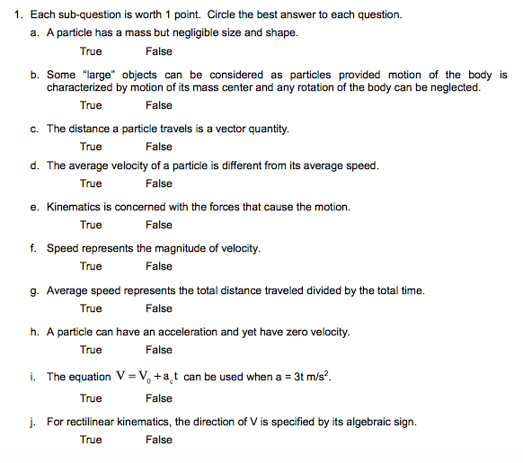 Solved Each sub-question is worth 1 point. Circle the best | Chegg.com