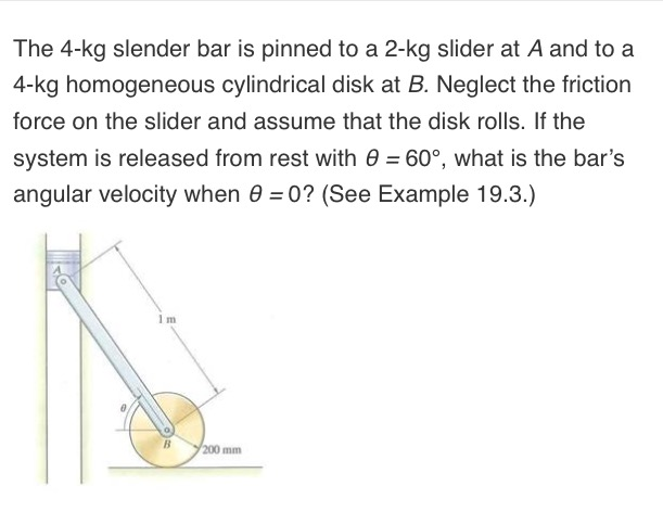 Solved The 4-kg slender bar is pinned to a 2-kg slider at A | Chegg.com