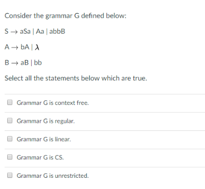 Solved Consider The Grammar G Defined Below: Select All | Chegg.com