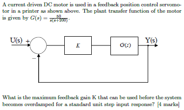 Solved A current driven DC motor is used in a feedback | Chegg.com