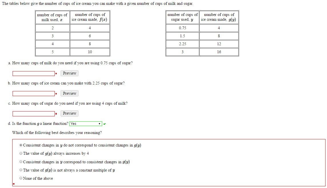 Solved The tables below give the number of cups of ice cream