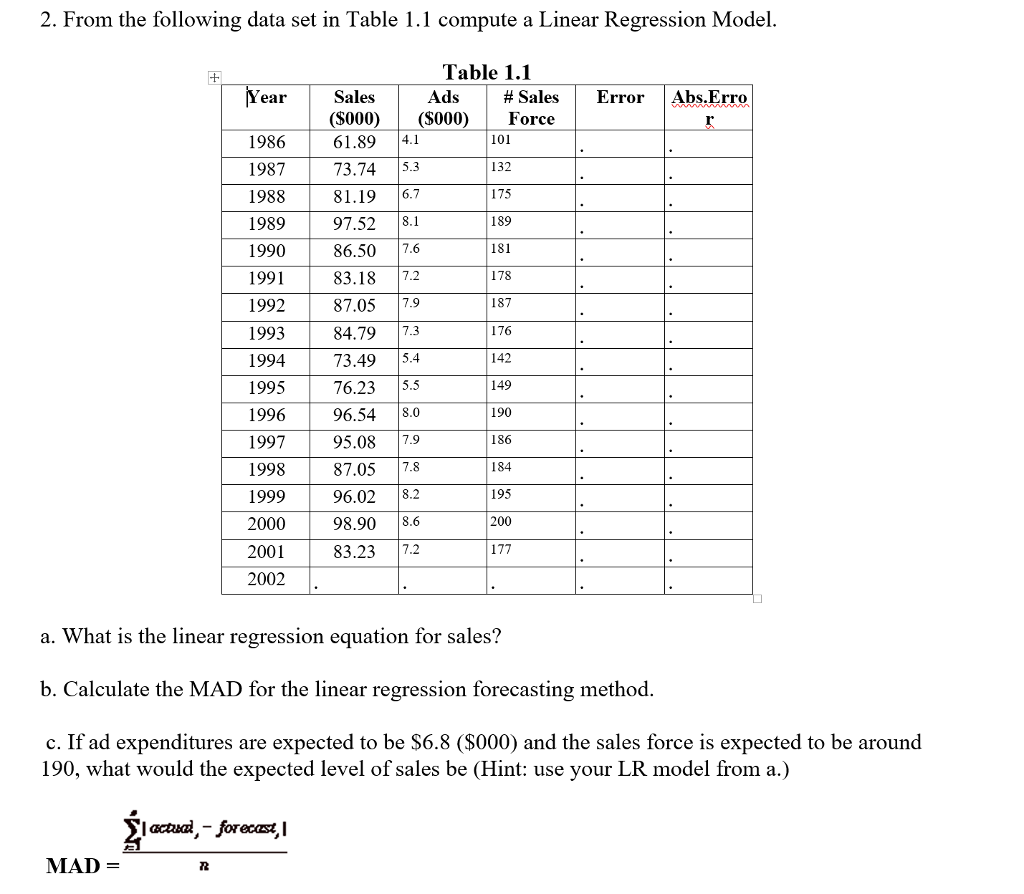 Solved From the following data set in Table 1.1 compute a | Chegg.com