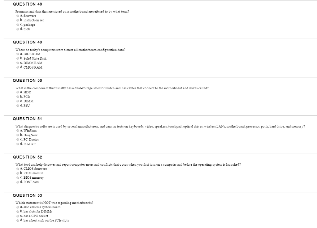 Solved Programs and data that are stored on a motherboard