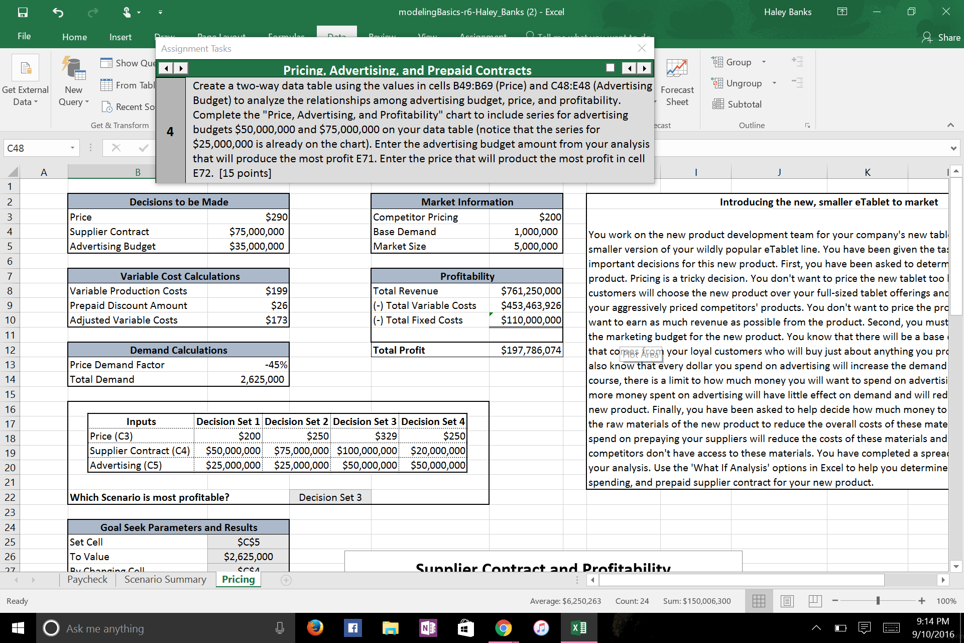 Solved Create a two-way data table using the values in cells | Chegg.com