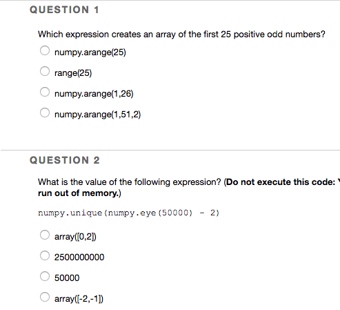 Solved QUESTION 1 Which expression creates an array of the | Chegg.com