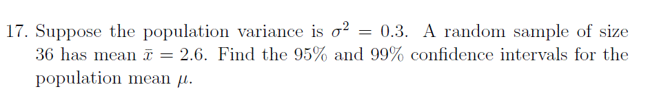 Solved 17. Suppose the population variance is σ2-0.3. A | Chegg.com