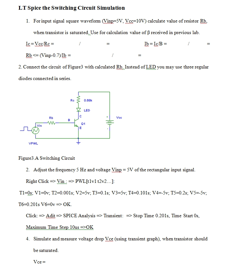 Solved LT Spice the Switching Circuit Simulation 1. For