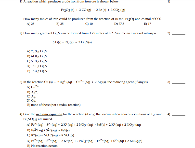 Solved 1) A reaction which produces crude iron from iron ore | Chegg.com