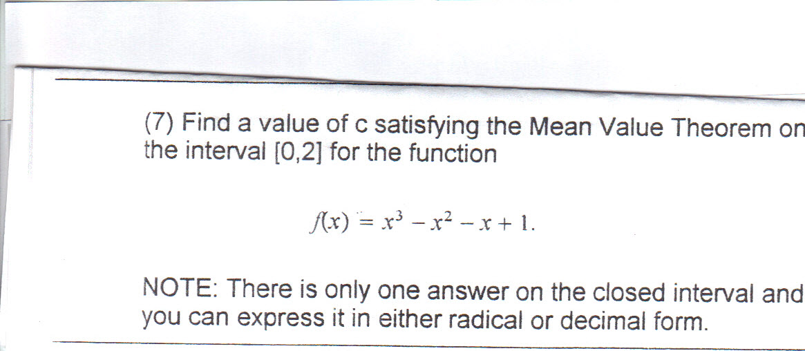 Solved Find a value of c satisfying the Mean Value Theorem | Chegg.com