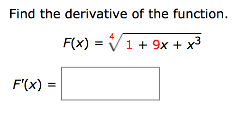 Solved Find the derivative of the function. 4 F'(x) = | Chegg.com