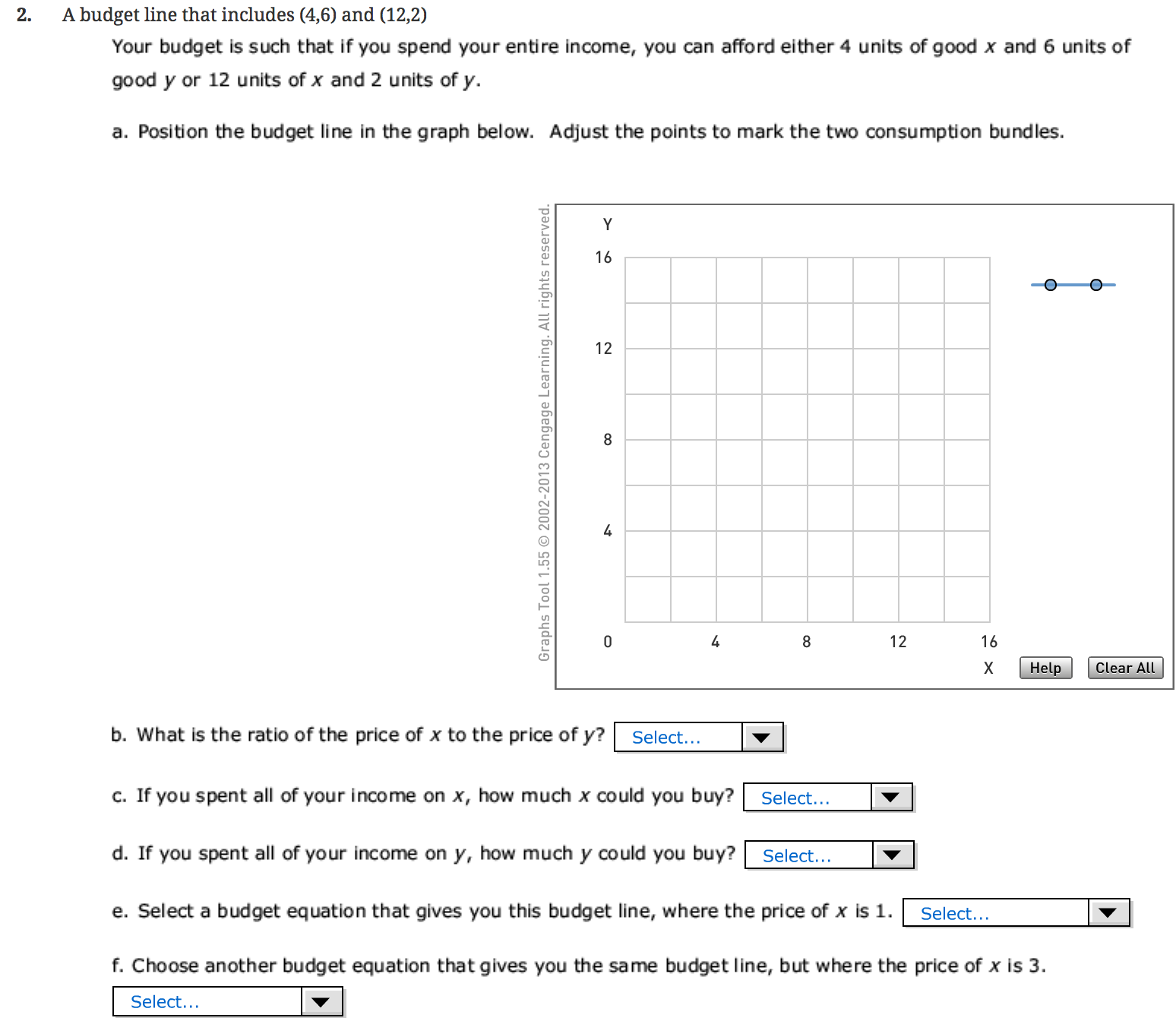 Solved 2. A budget line that includes (4,6) and (12,2) Your | Chegg.com