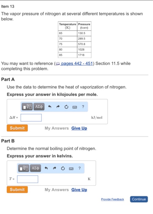 Solved The vapor pressure of nitrogen at several different