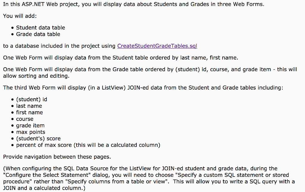 Solved In this ASP.NET Web project, you will display data | Chegg.com