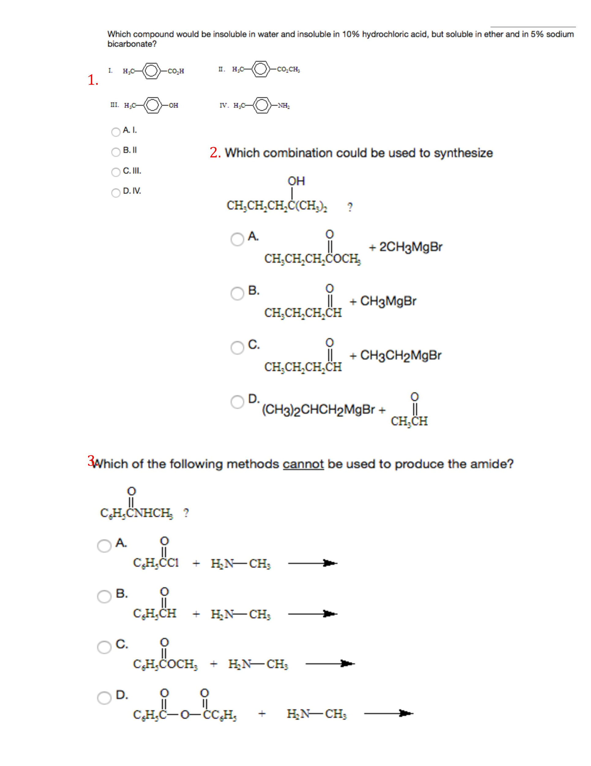 Solved Which compound would be insoluble in water and | Chegg.com