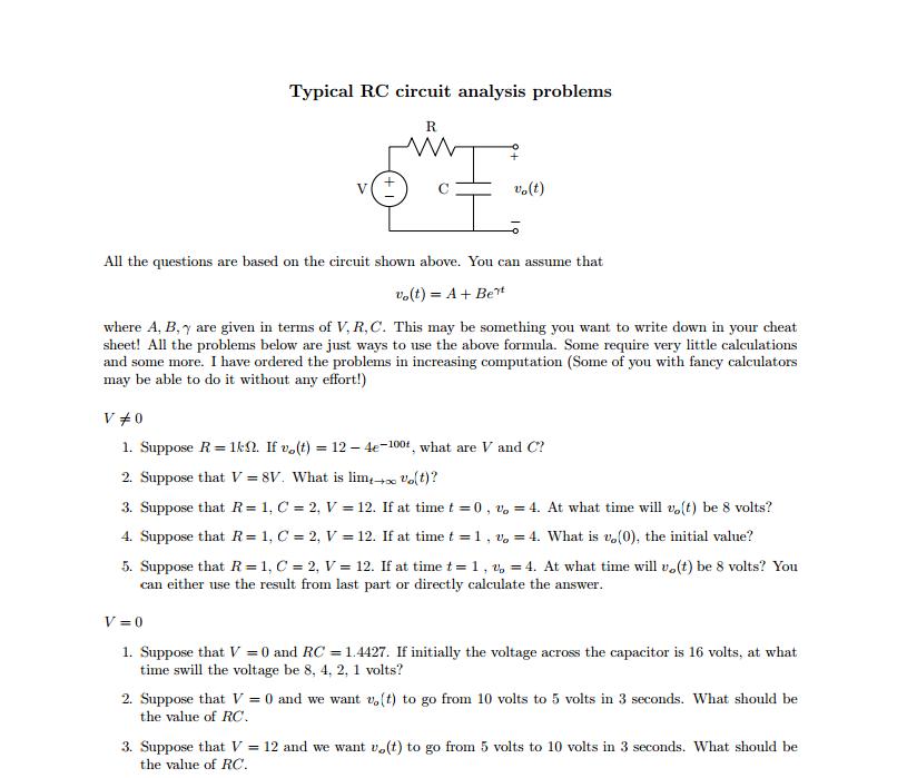 Rc circuit problems homework help