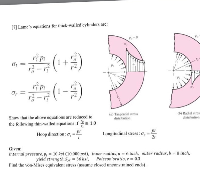 Lame's equations for thickwalled cylinders are