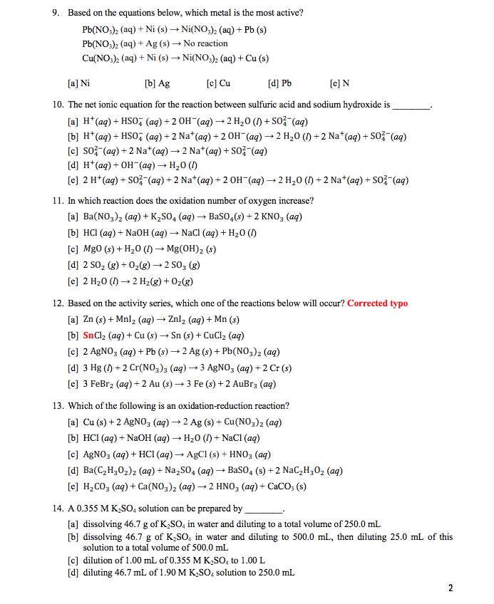 Solved 9. Based on the equations below, which metal is the | Chegg.com