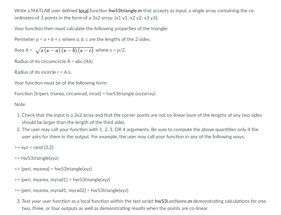 Solved Write a MATLAB user defined local function | Chegg.com