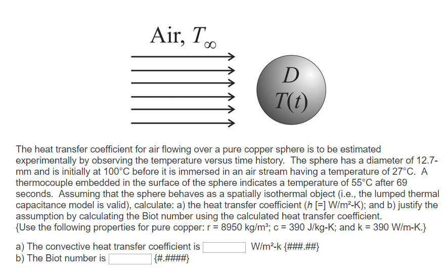 Solved Air, T T(t) The heat transfer coefficient for air | Chegg.com