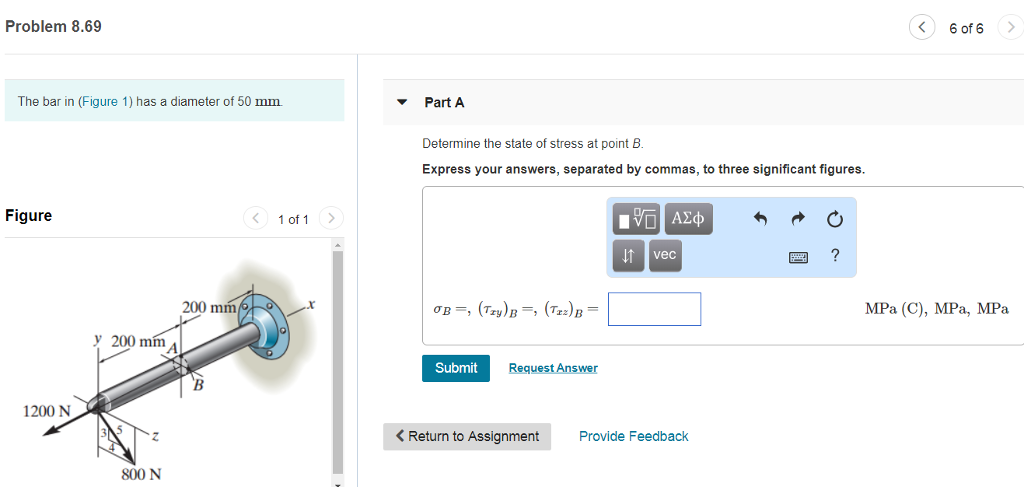 Solved Problem 8.69 The bar in (Figure 1) has a diameter of | Chegg.com