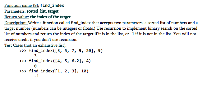 Solved Function name (8): find_index Parameters: sorted | Chegg.com