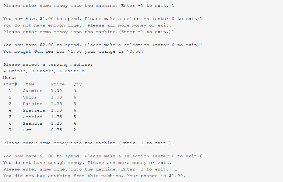 java vending machine assignment