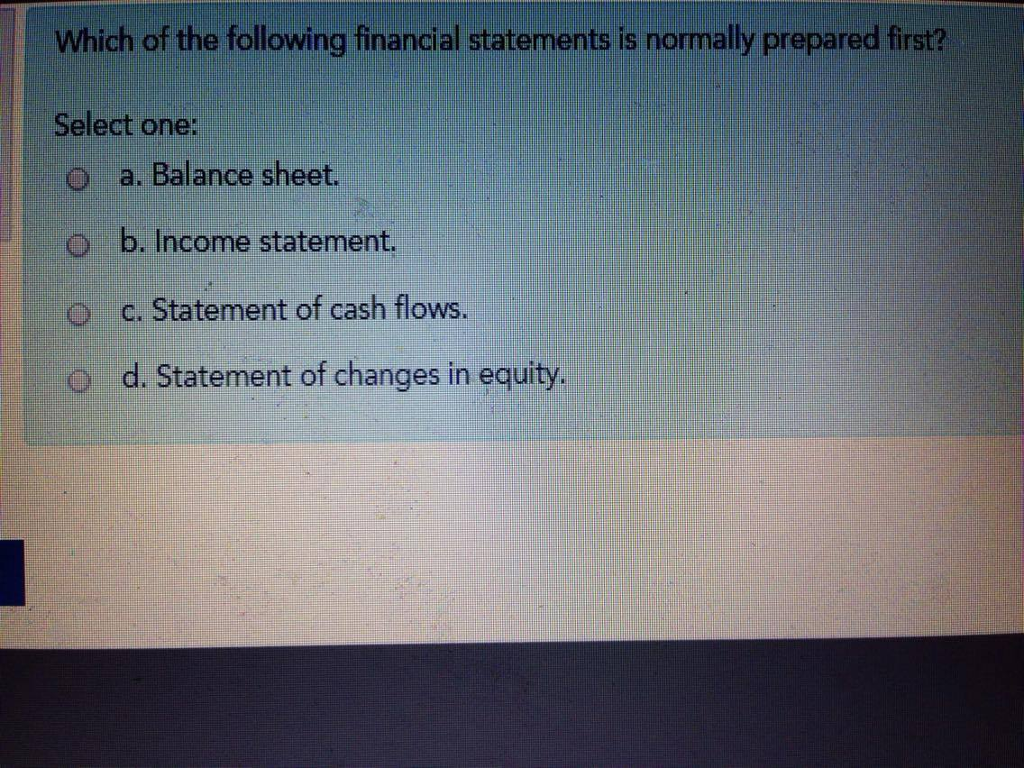 Which Of The Following Financial Statements Should Be Prepared First