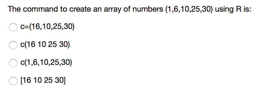Solved The command to create an array of numbers | Chegg.com