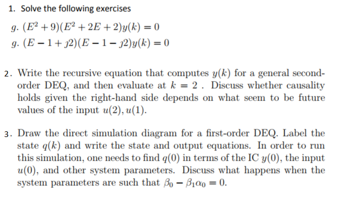 Solved 1. Solve the following exercises g. (E2 + 9)(E2 + 2E | Chegg.com