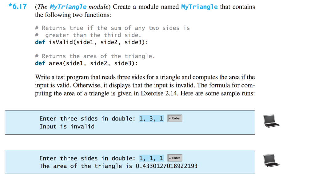 Solved *6.17 (The MyTriangle module) Create a module named | Chegg.com