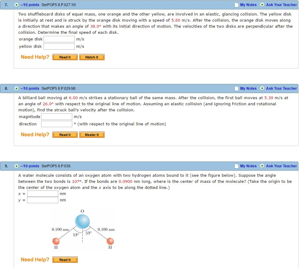 Solved Two Shuffleboard Disks Of Equal Mass, One Orange And | Chegg.com