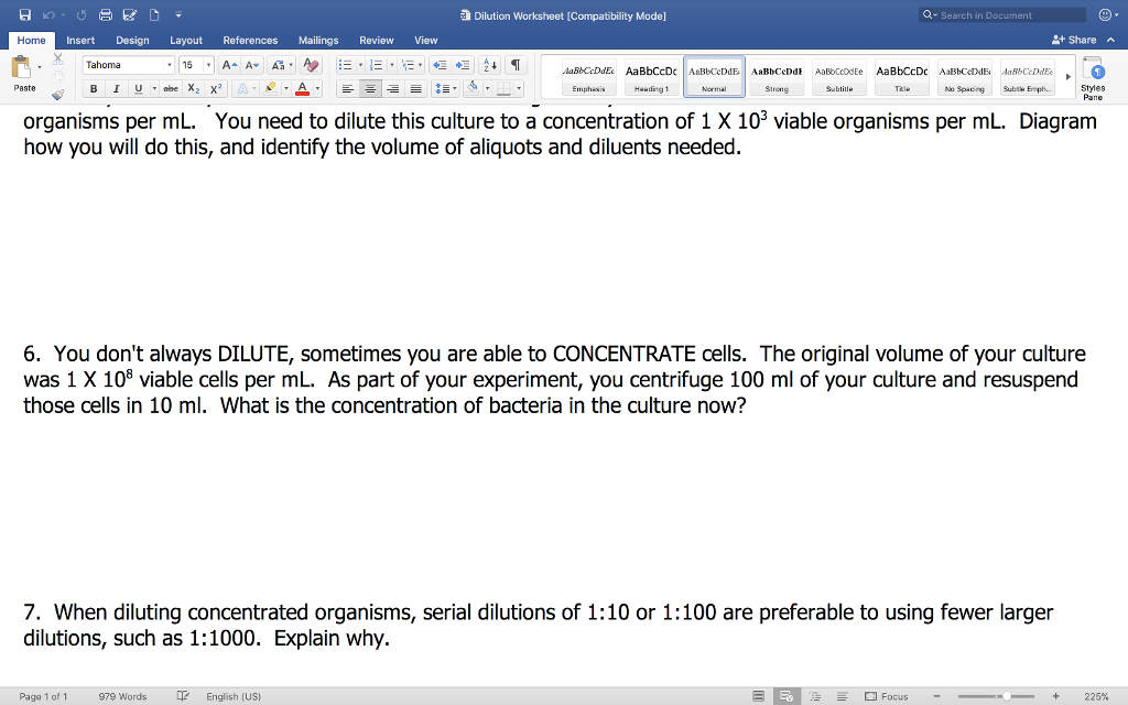 Solved Dilution Worksheet [Compatibility Mode] A Search In | Chegg.com